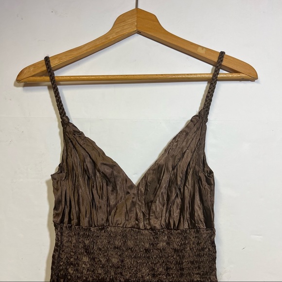 Express Brown Satin Pleated Handkerchief Hem Goddess Slip Dress … - Picture 4 of 9